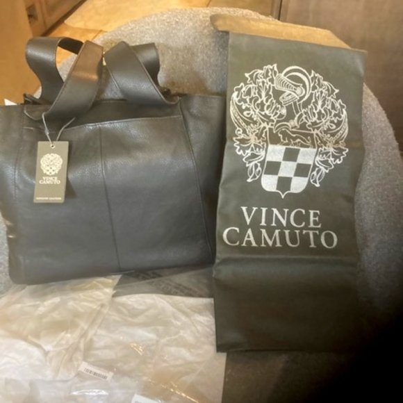 Vince Camuto Black Leather Tote with Dustbag - Picture 1 of 9